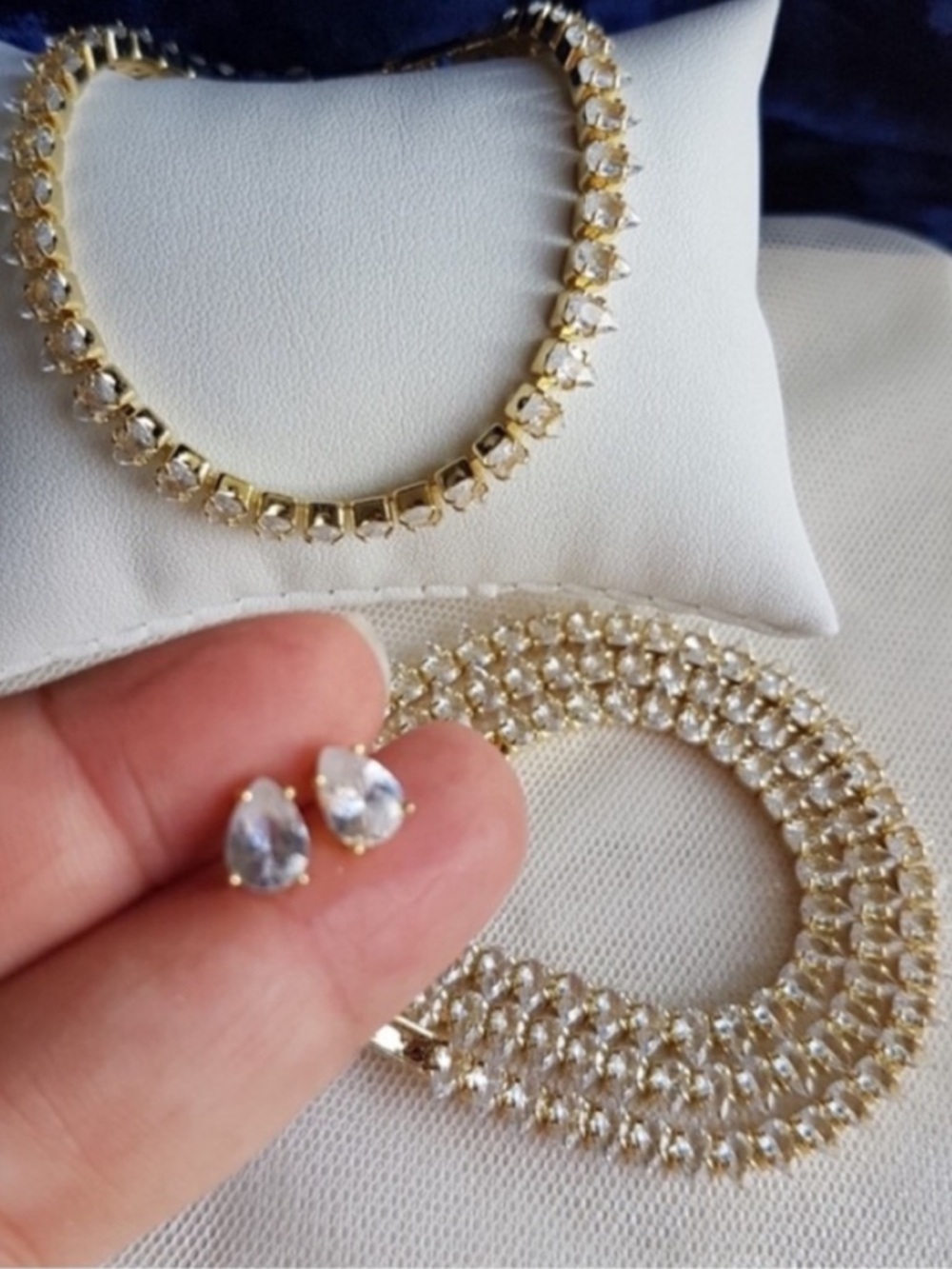 Swarovski Elements Yellow Gold Plated Teardrop Tennis Necklace NEW - Picture 8 of 16